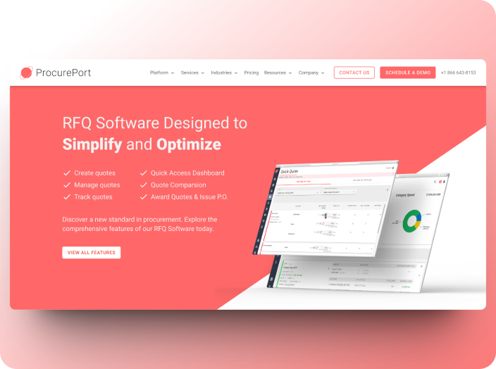 Landing page design for ProcurePort mockup